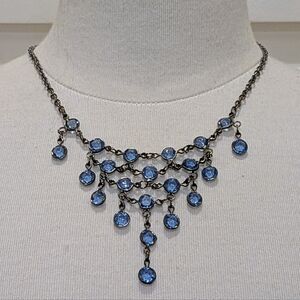 NWT Beckwoman 18" Pale Blue Gemstone Oxidized Silvertone Drop Necklace